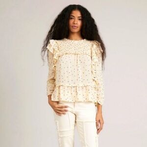 NWT Munthe Crisp Embroidered Ruffle Top Creme Size 10 US 40 EU